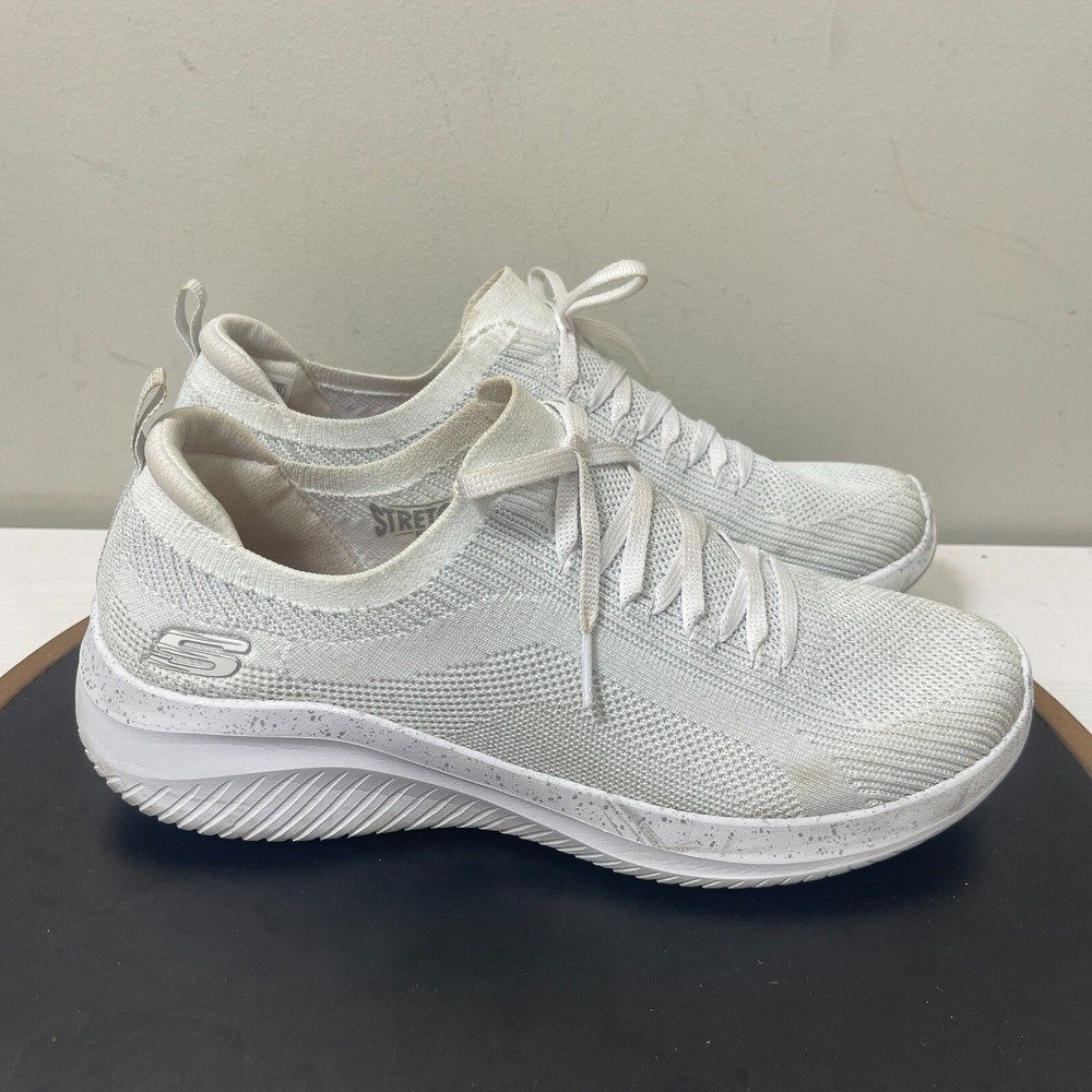 Skechers Ultra Flex 3.0 Sneakers Women Size 11 Stretch Fit White Knit Athleisure